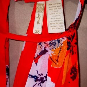 Japna Red Orange Sleeveless Floral Halter Keyhole Fit &amp; Flare Summer Dress X